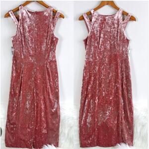 Maggy London Velvet Pink Midi Dress Size L (10) Cutout Shoulder